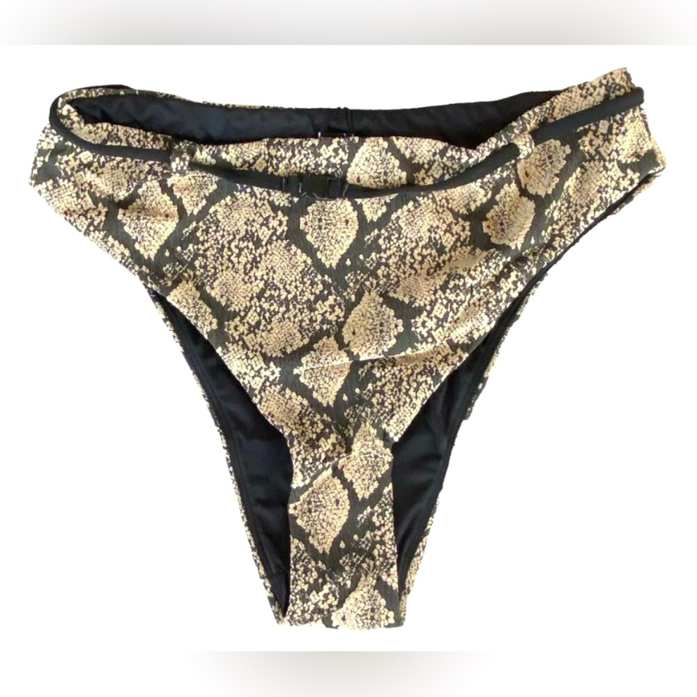 Andie Swim ‘Riviera High Waisted’ Belted Bikini Bottom | Black Snakeskin - NWT